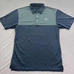 Dunning Golf Mens XL Polo Shirt Navy Blue Mint Green Striped Dorado Beach Logo